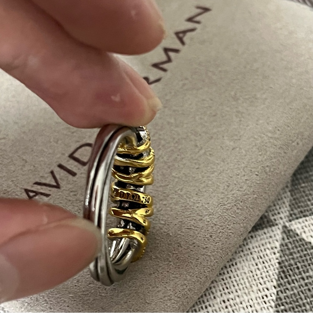 David Yurman Two-Tone Pavé Cable Ring sz7 - Picture 3 of 5